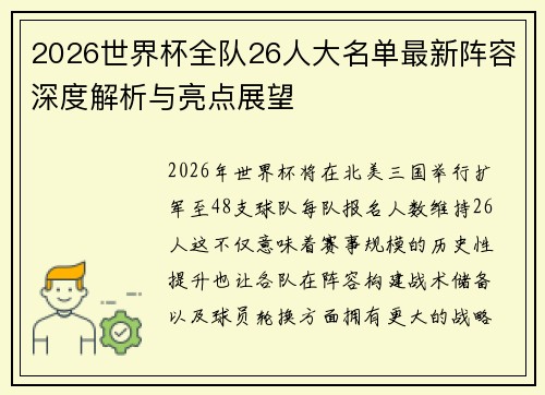 2026世界杯全队26人大名单最新阵容深度解析与亮点展望